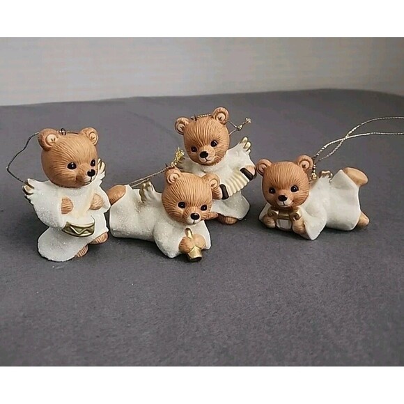Homco Other - Vintage Homco 4 Piece Porcelain Teddy Bear Angel Instruments Christmas Ornaments